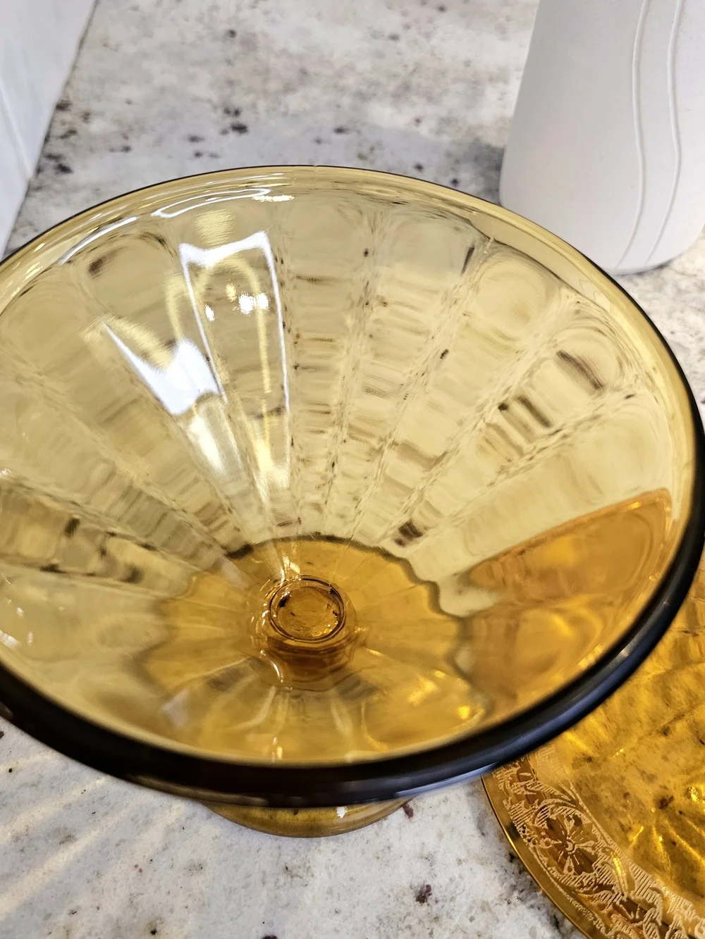 Westmoreland Amber Glass Compote Covered Candy Dish Home Accent Art Deco Vanity
